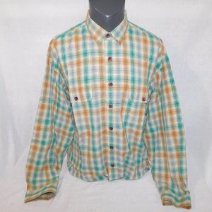 ORVIS Mens XL Brown Green Plaid Long Sleeve Button Front Shirt